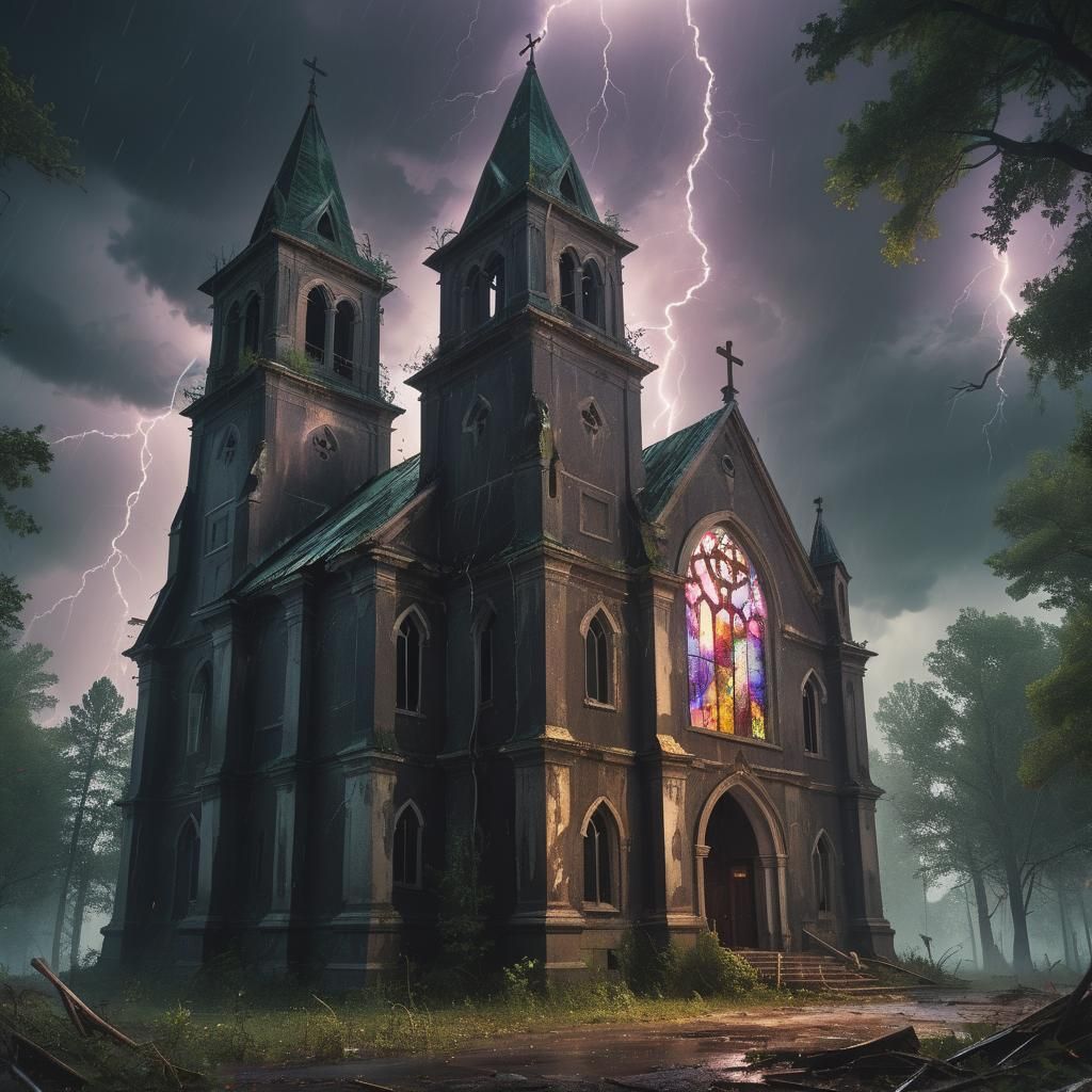 Dramatic Stormy Church in the Heart of the Enchanted Forest