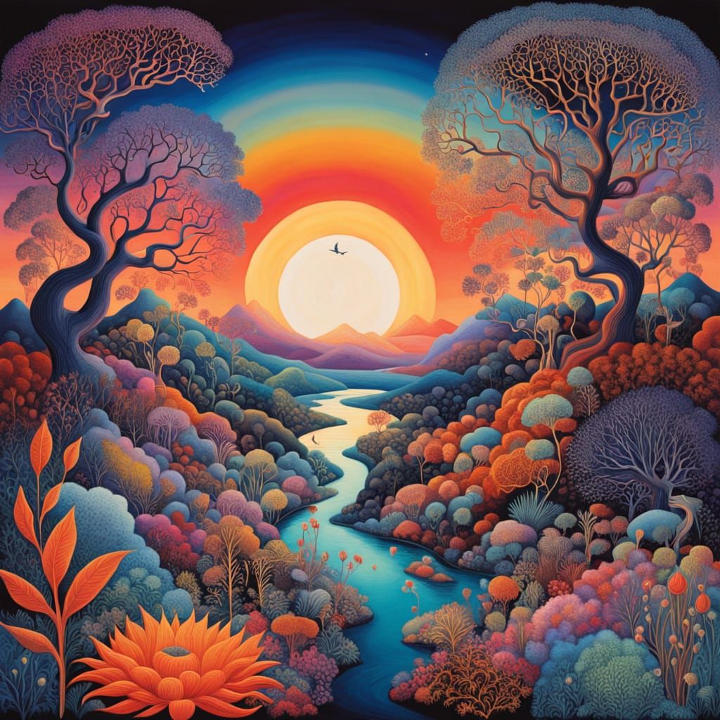 Ethereal Cosmic Realms Unite in Vibrant, Dreamlike Landscape