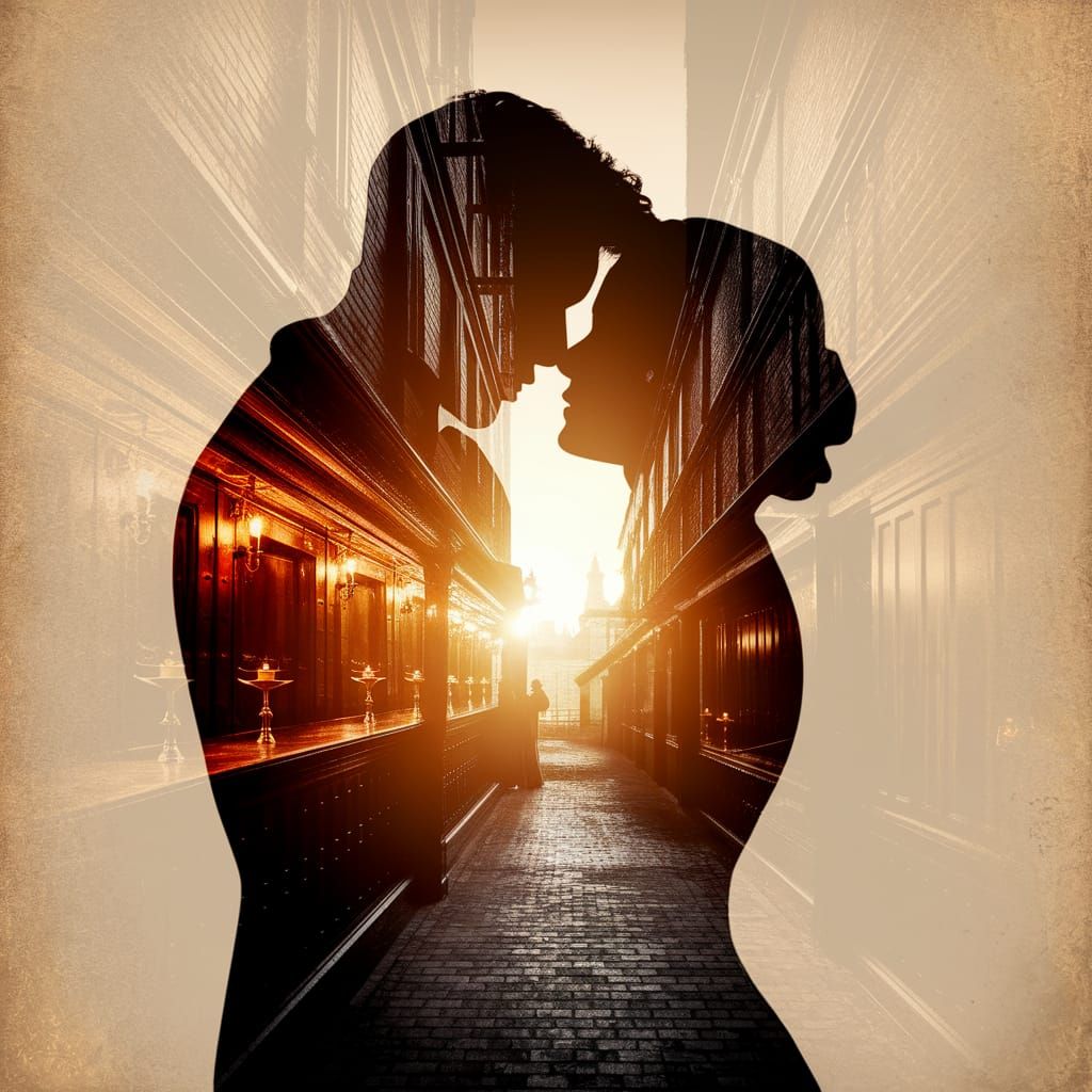 Vintage Double Exposure: Tavern Meets Dark Alley