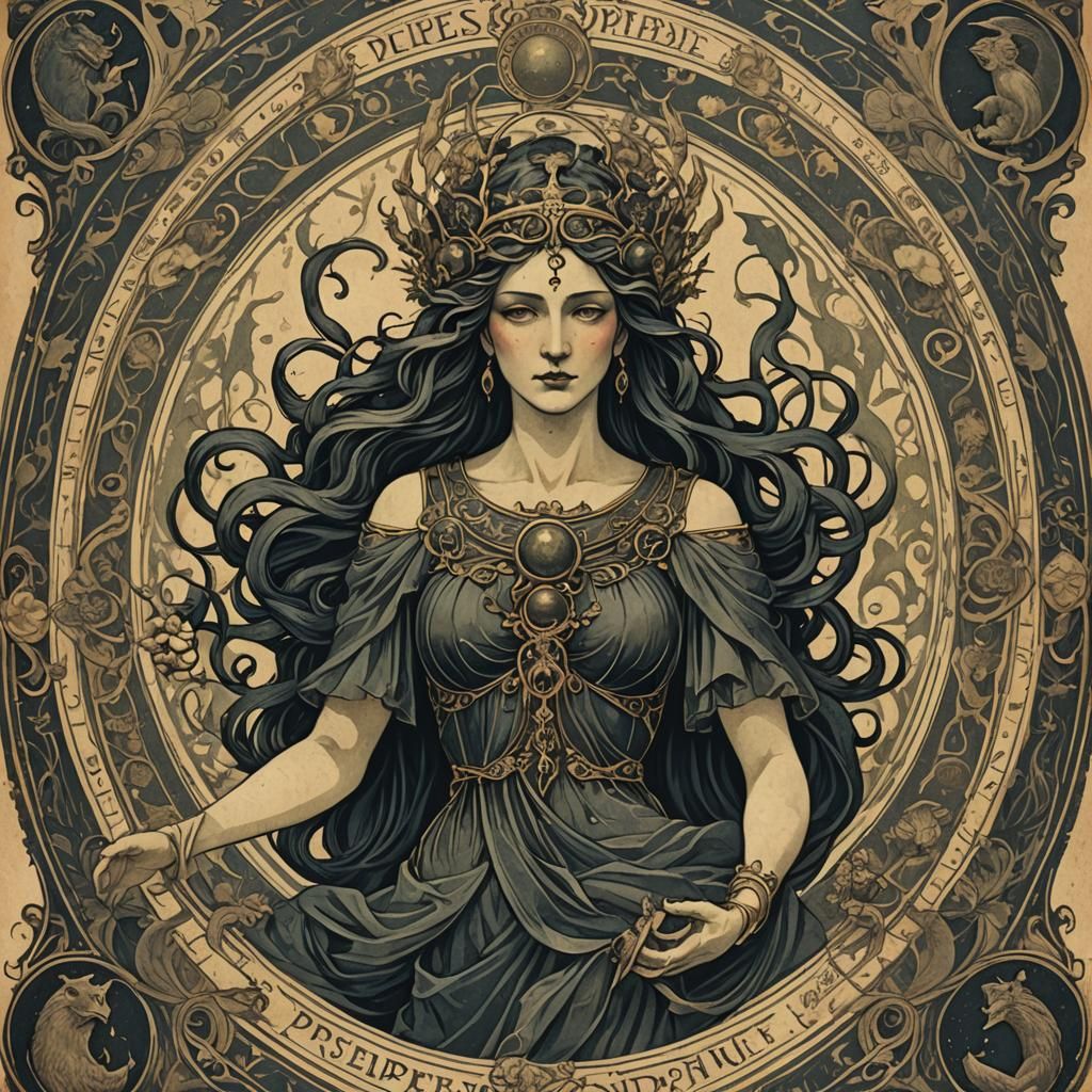 Dark Persephone Label in Art Nouveau Style