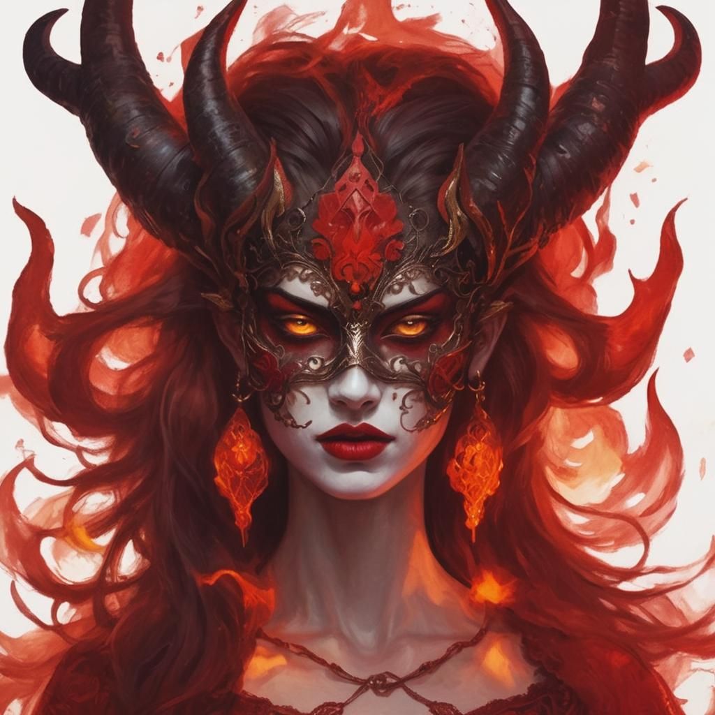 Masked Woman in Surreal Portrait with Red Backdrop