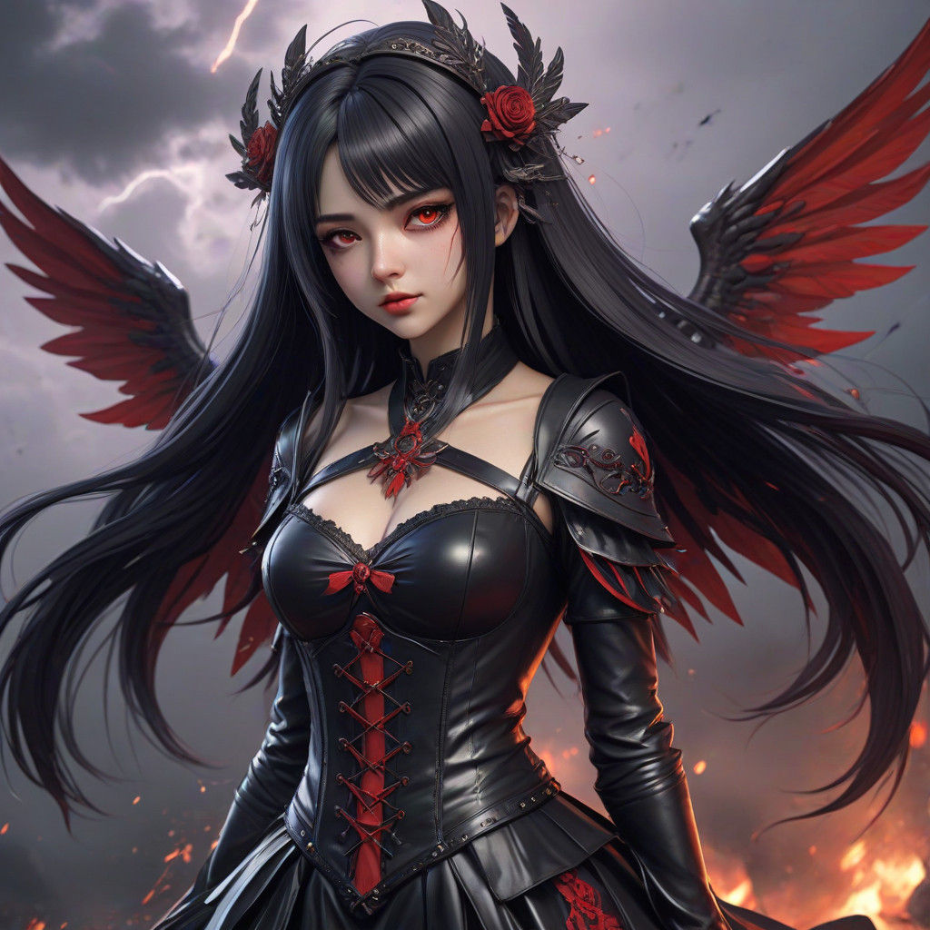 Gothic Lolita Anime Goddess with Devil's Wings