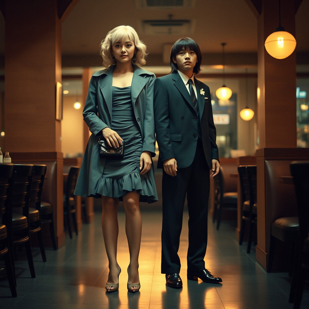 Crossdressing Teen and Androgynous Girl in Restaurant