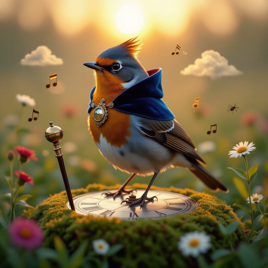 Robin Royalty in Dreamlike Twilight Meadow