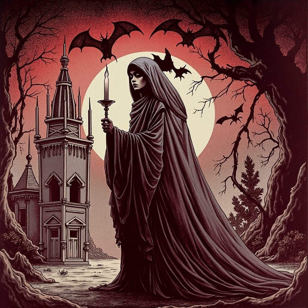 Woman in Veil: A 19th Century Illustration