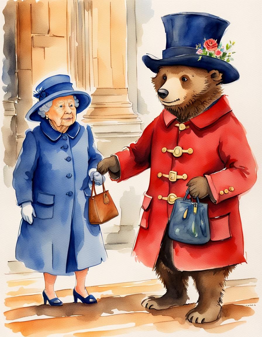 Paddington Bear Meets the Queen: Watercolor Illustration