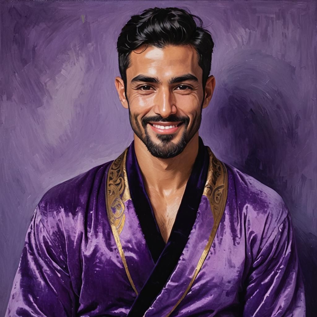 Cheerful Man in Purple Robe, Impressionist Oil Painting
