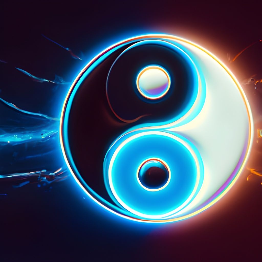Neon Yin Yang in Digital Art Style