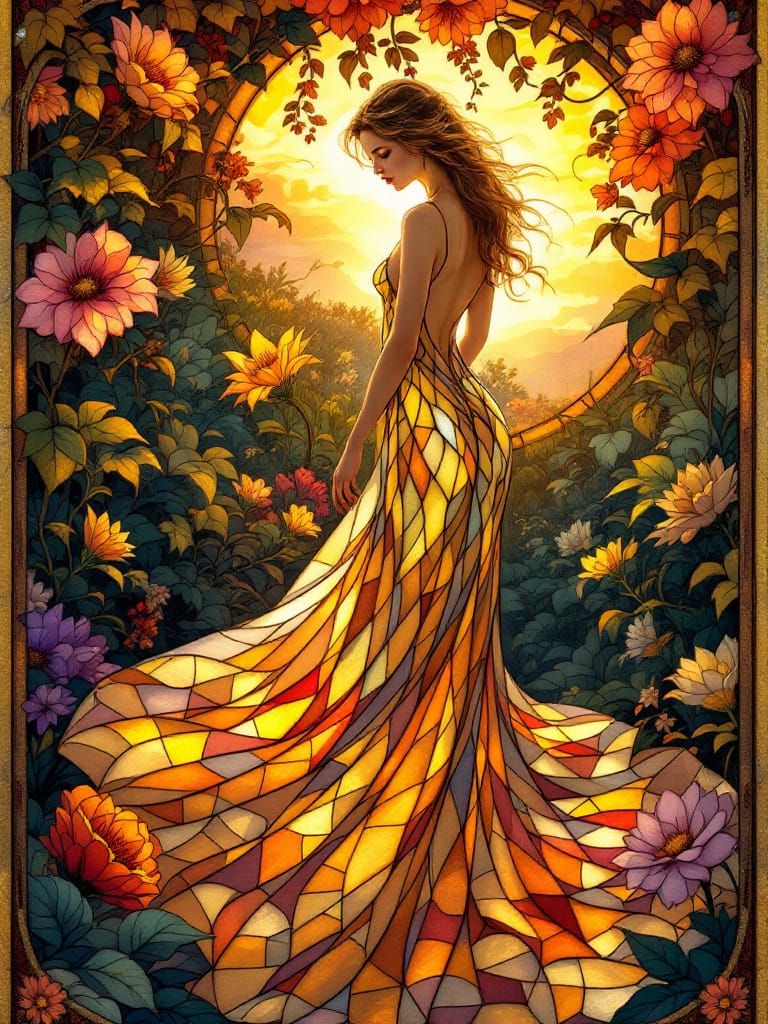 Stained Glass Fantasy Portrait in Art Nouveau Style