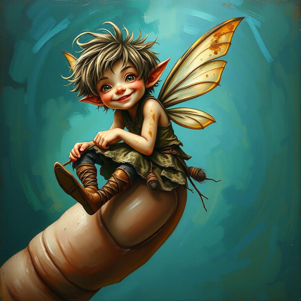 Whimsical Pixie Portrait in Impasto Oil Style