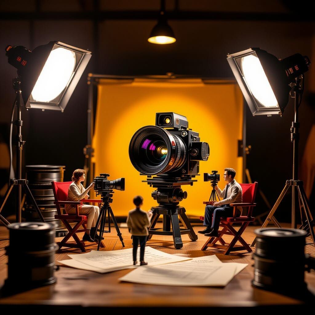 Miniature Film Set Inside Camera Lens, Ghibli Style