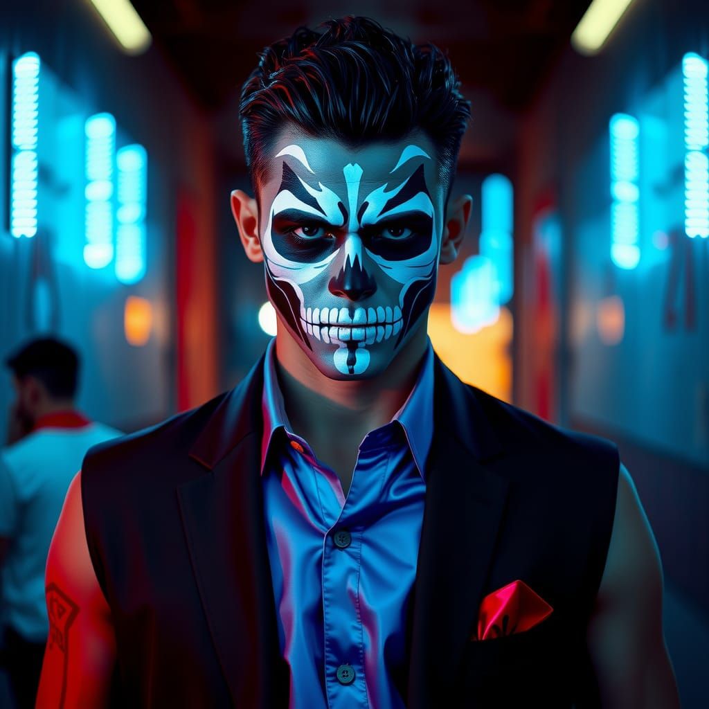 Cyberpunk Man with Sugar Skull Face Paint