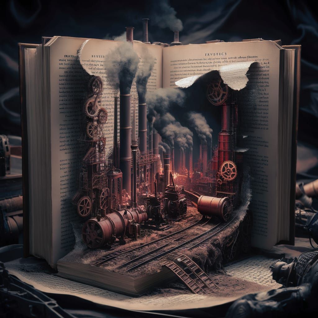 Industrial Revolution Diorama in Book Carving Art