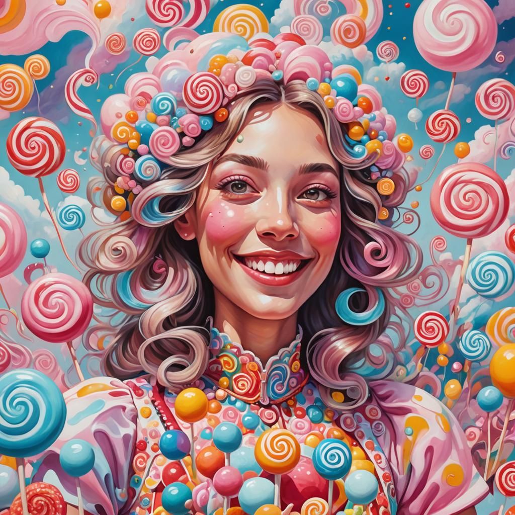 Surreal Candyland Portrait of Smiling Woman