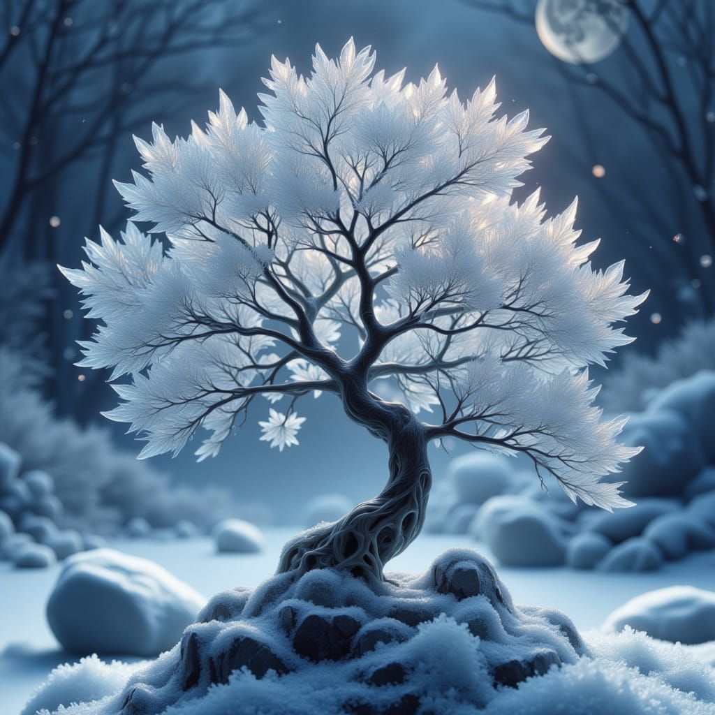 Surreal Ice Bonsai Maple in Frozen Wasteland