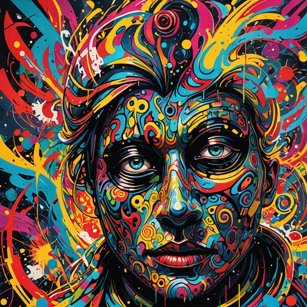 Masked Figure in Surreal Abstract Vortex