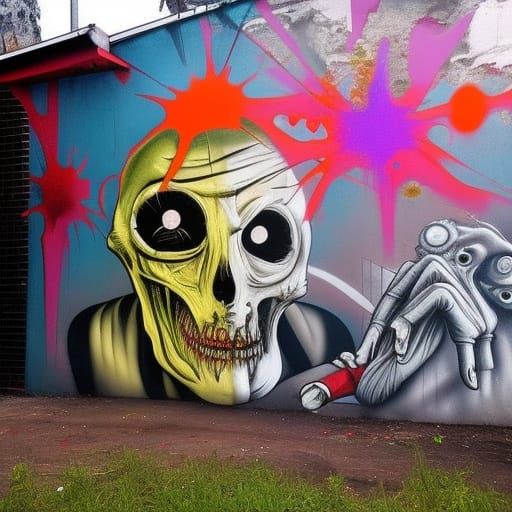 Surreal Graffiti Horror Artwork on Walls