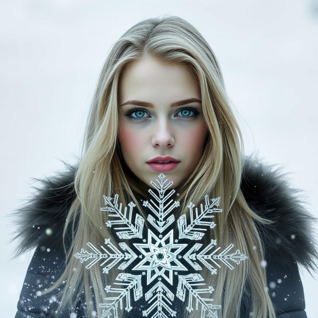 Double Exposure Portrait with Snowflake in Metallic Colors