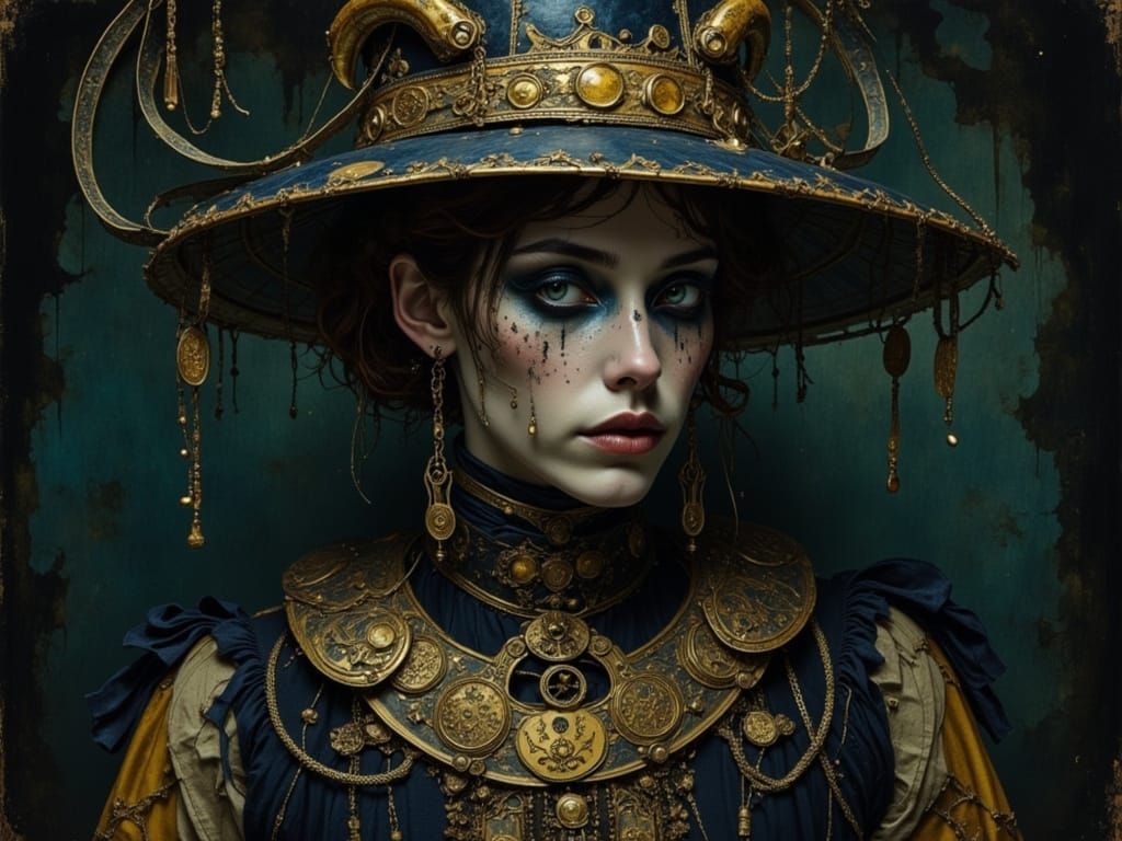 Mysterious Cult Member in Ornate Hat, Digital Portrait