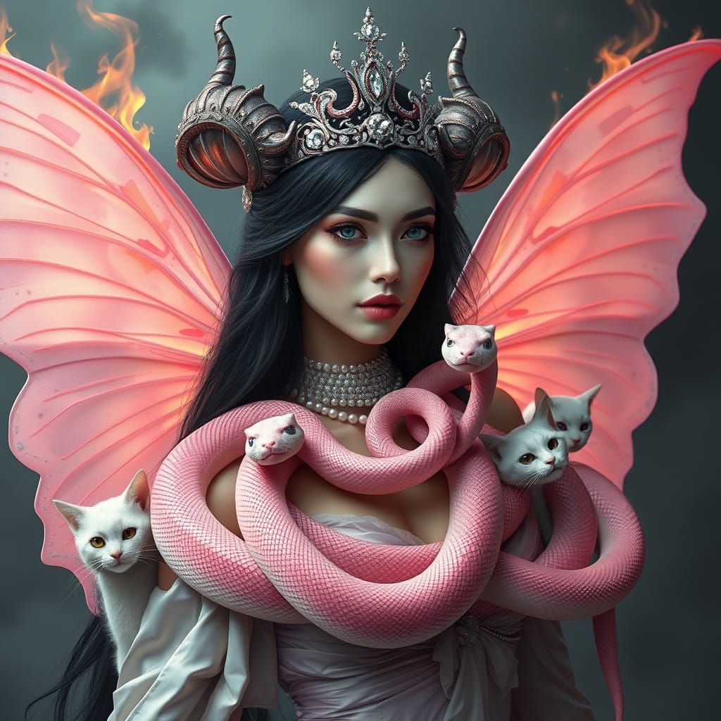 Fantasy Woman with Butterfly Wings and Snakes