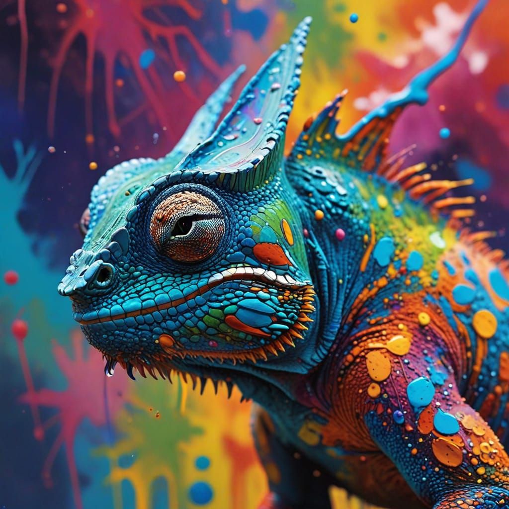 Vibrant Chameleon Abstract Art in Expressive Brushstrokes
