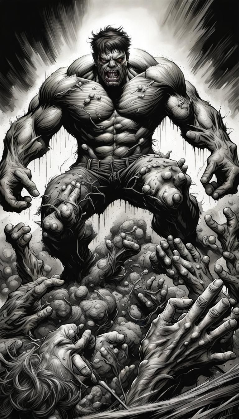 Zombie Hulk Transformation: Comic Book Charcoal Art