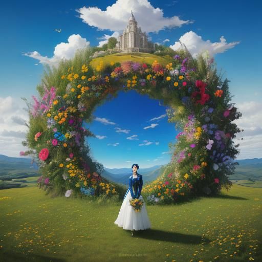 Surreal Woman in Dreamlike Landscape, Oil Painting