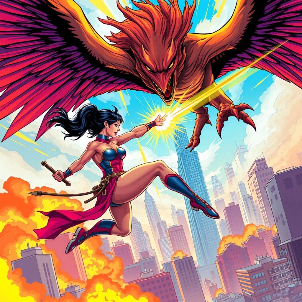 Filipina Superheroine in Dynamic Comic Book Battle