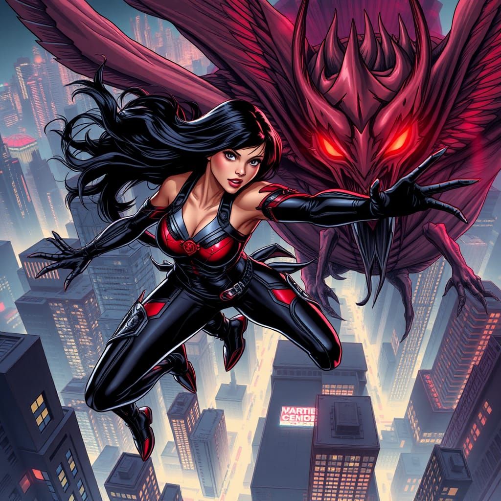 Filipina Superheroine in Aerial Combat, Graphic Novel Art