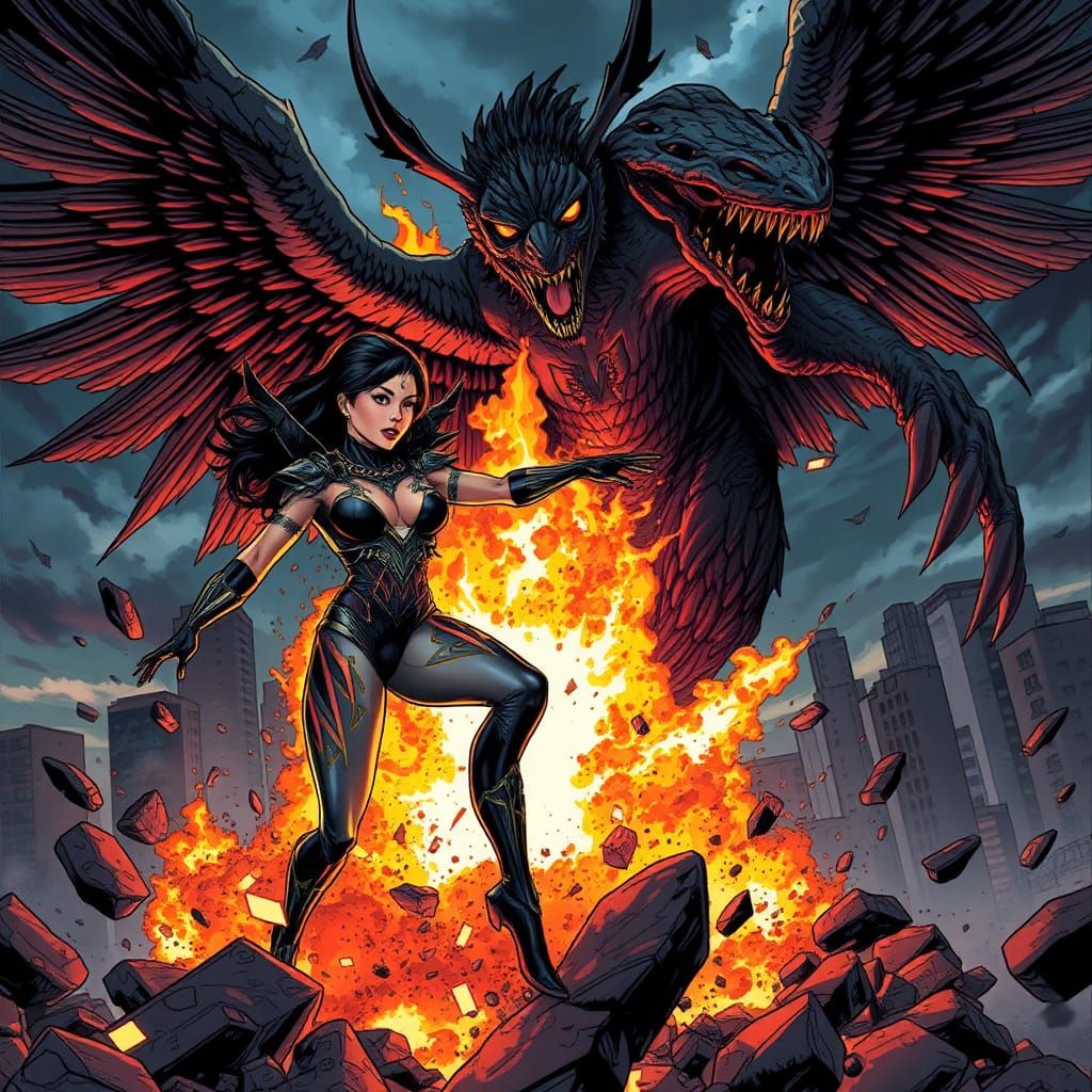 Filipina Superheroine vs. Winged Creature in Comic Art