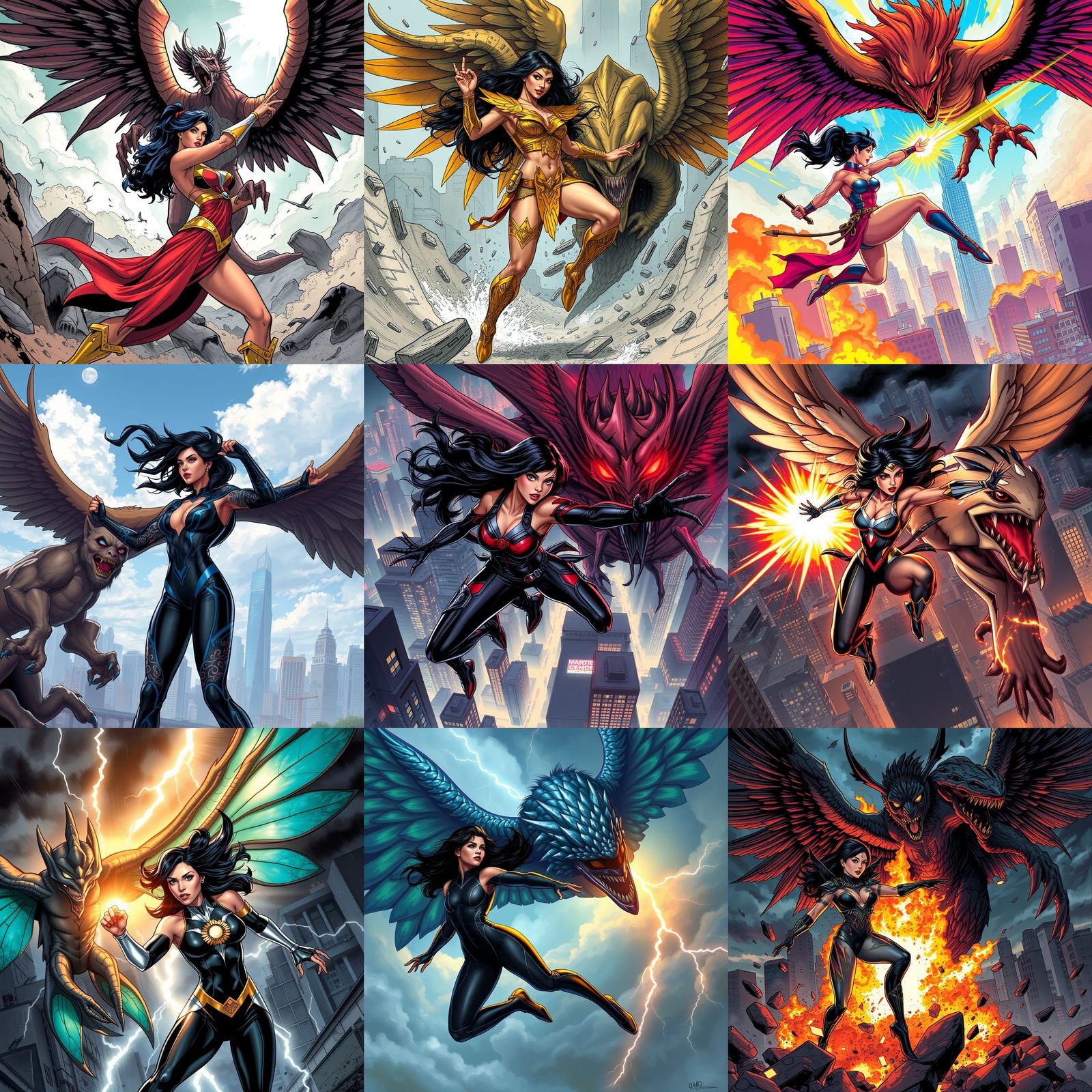 Filipina Superhero vs Winged Creature: Comic Book Art