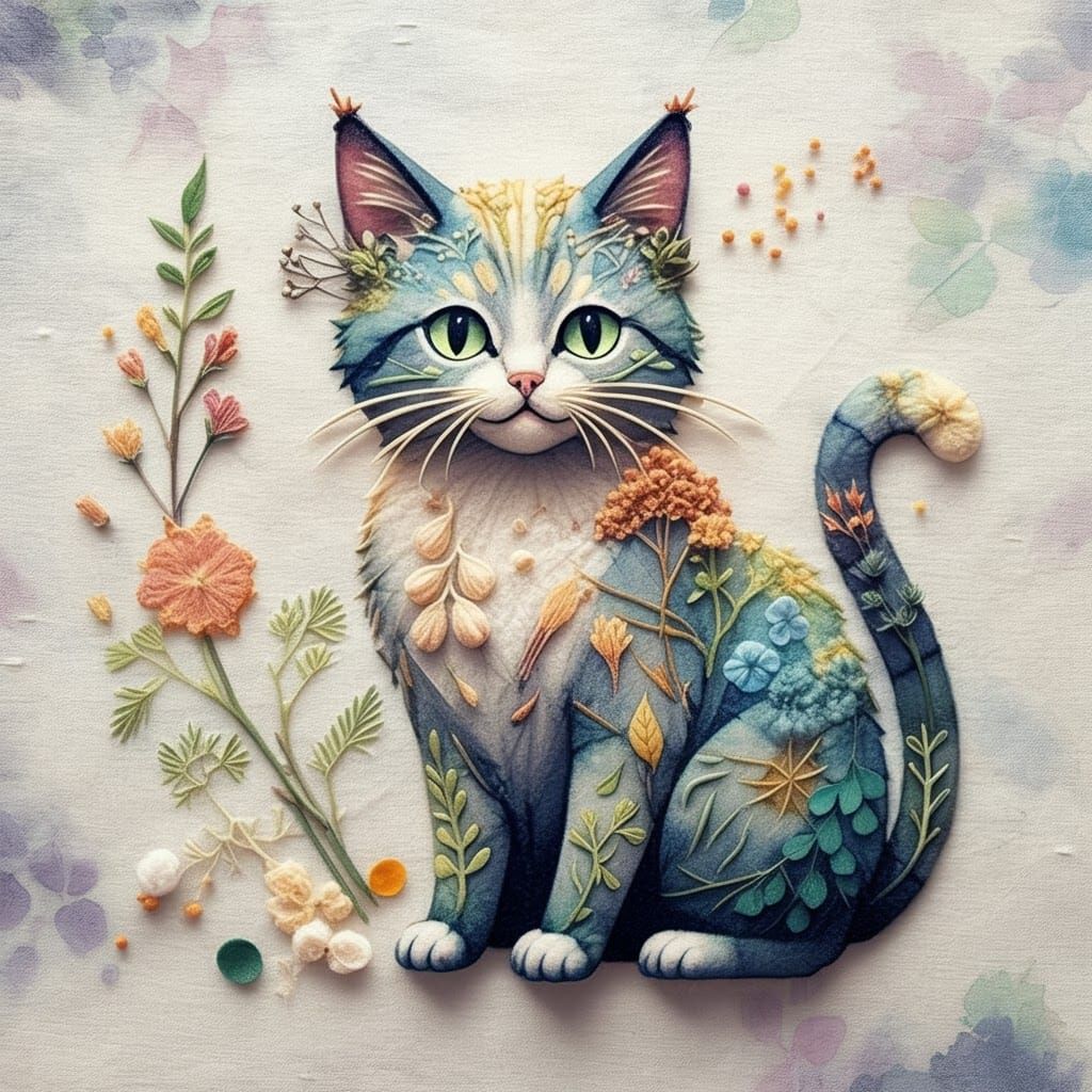 Whimsical Shibori Cat in Anime Style