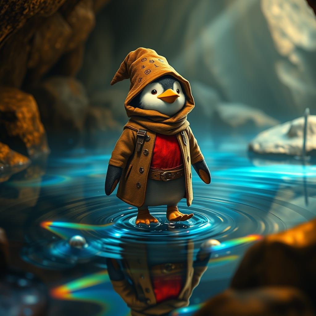 Enchanted Wizard Penguin Basks in Mystical Glow