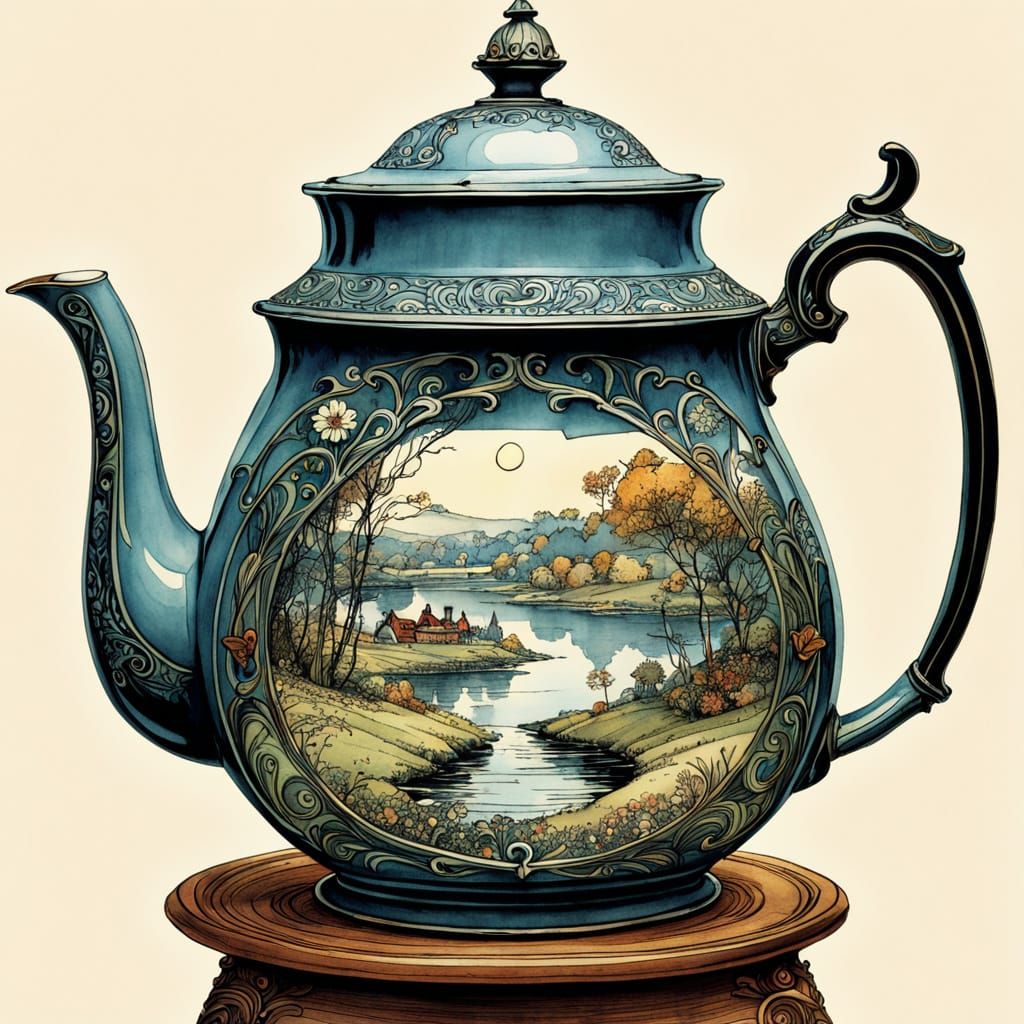 Whimsical Teapot Illustration in Watercolor and Ink