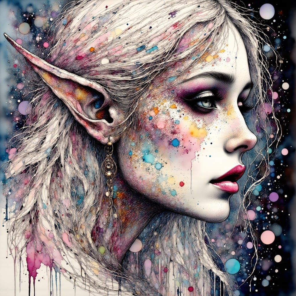 Majestic Elf Female with White Hair and Amber Eyes