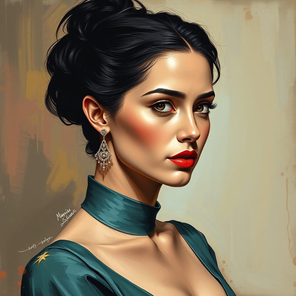Elegant Young Woman Portrait in Neo-Impressionist Style