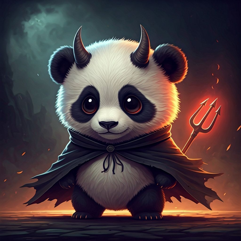 Chibi Panda-Demon in Rembrandt-Inspired Oil Painting