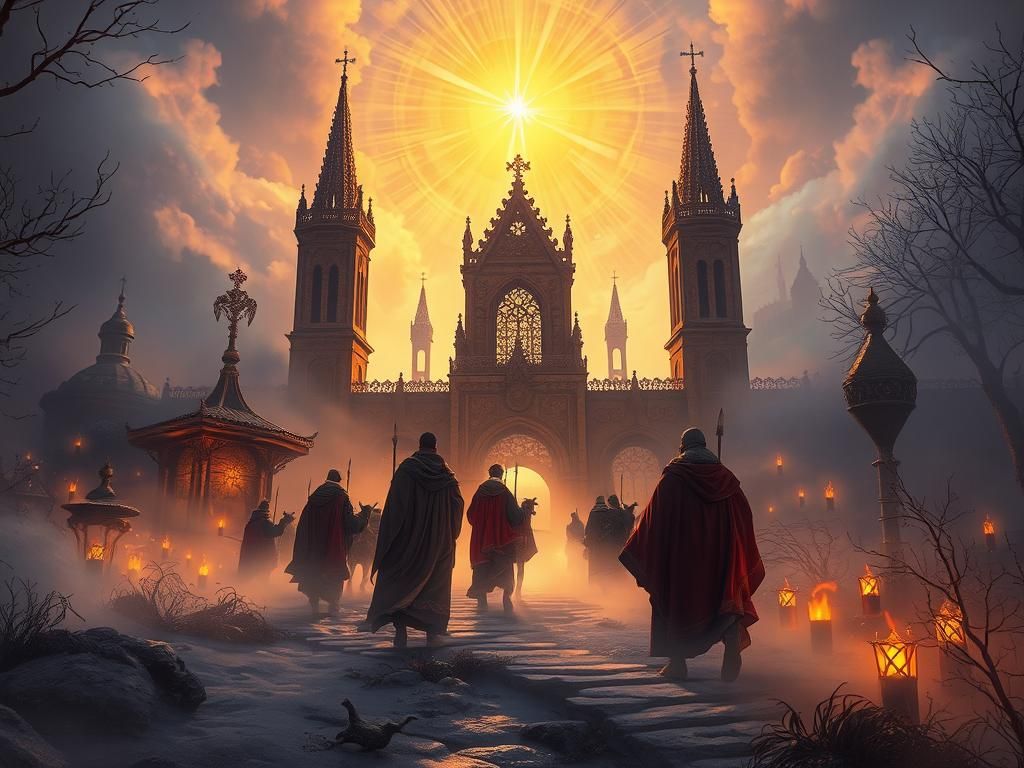 Ethereal Día de los Reyes Scene in Dark Fantasy Style