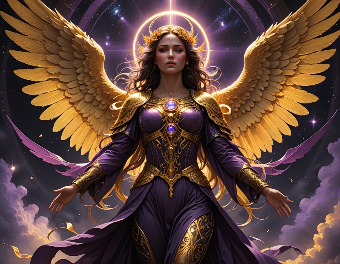 Dark Fantasy Angel Descends in Ethereal Glow