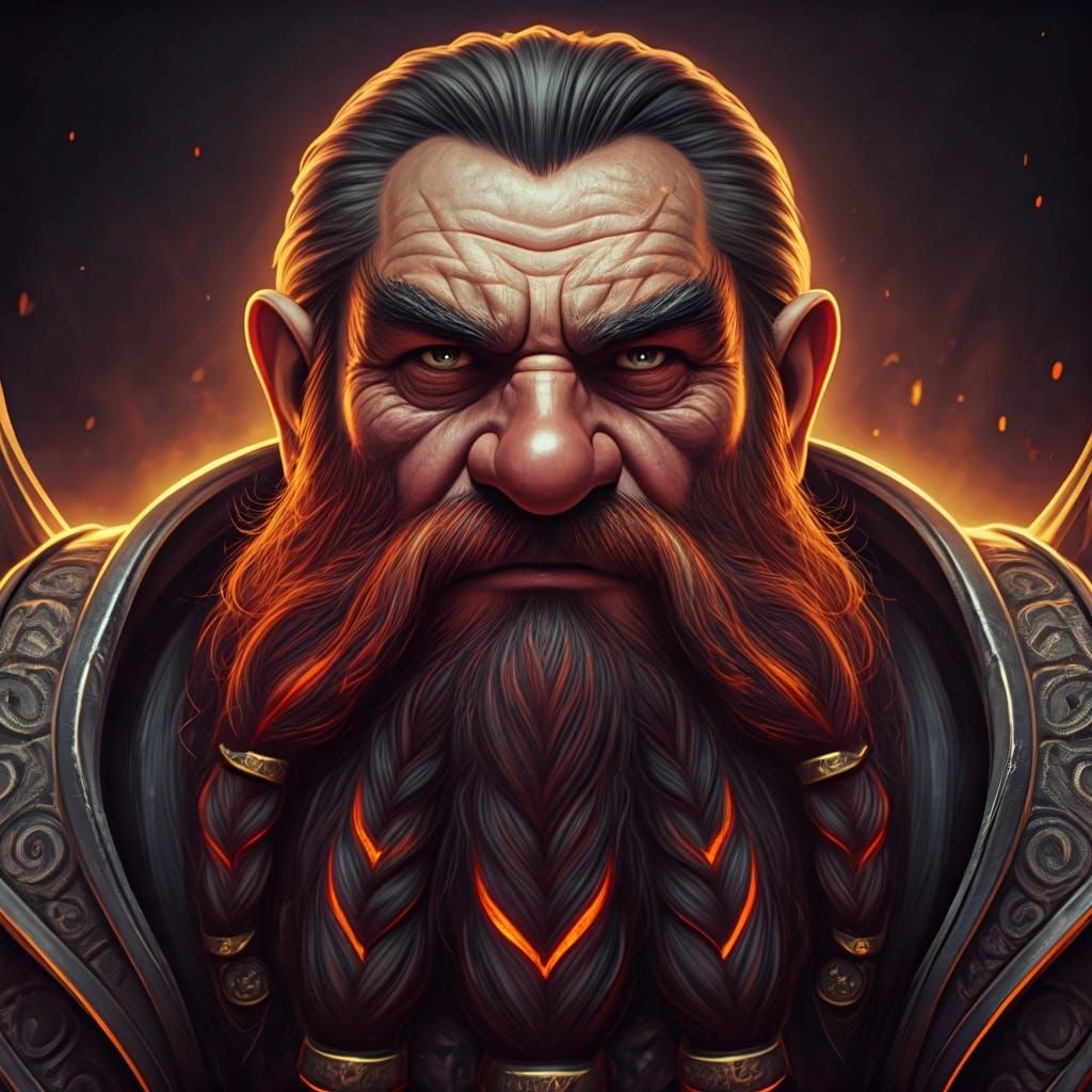 Magma Beard Dwarf Portrait in Hyperdetailed Style