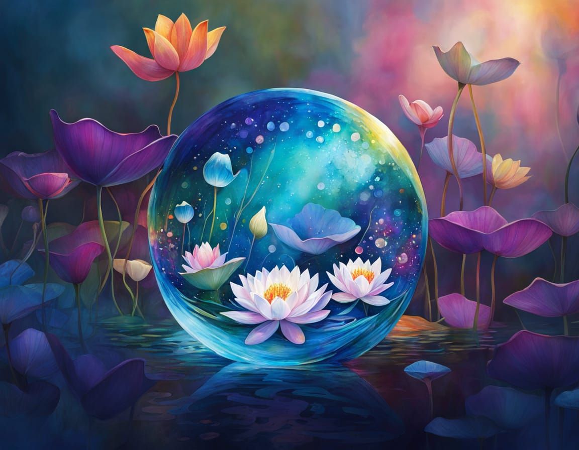 Multicoloured Lotus Flower in Summer Pond