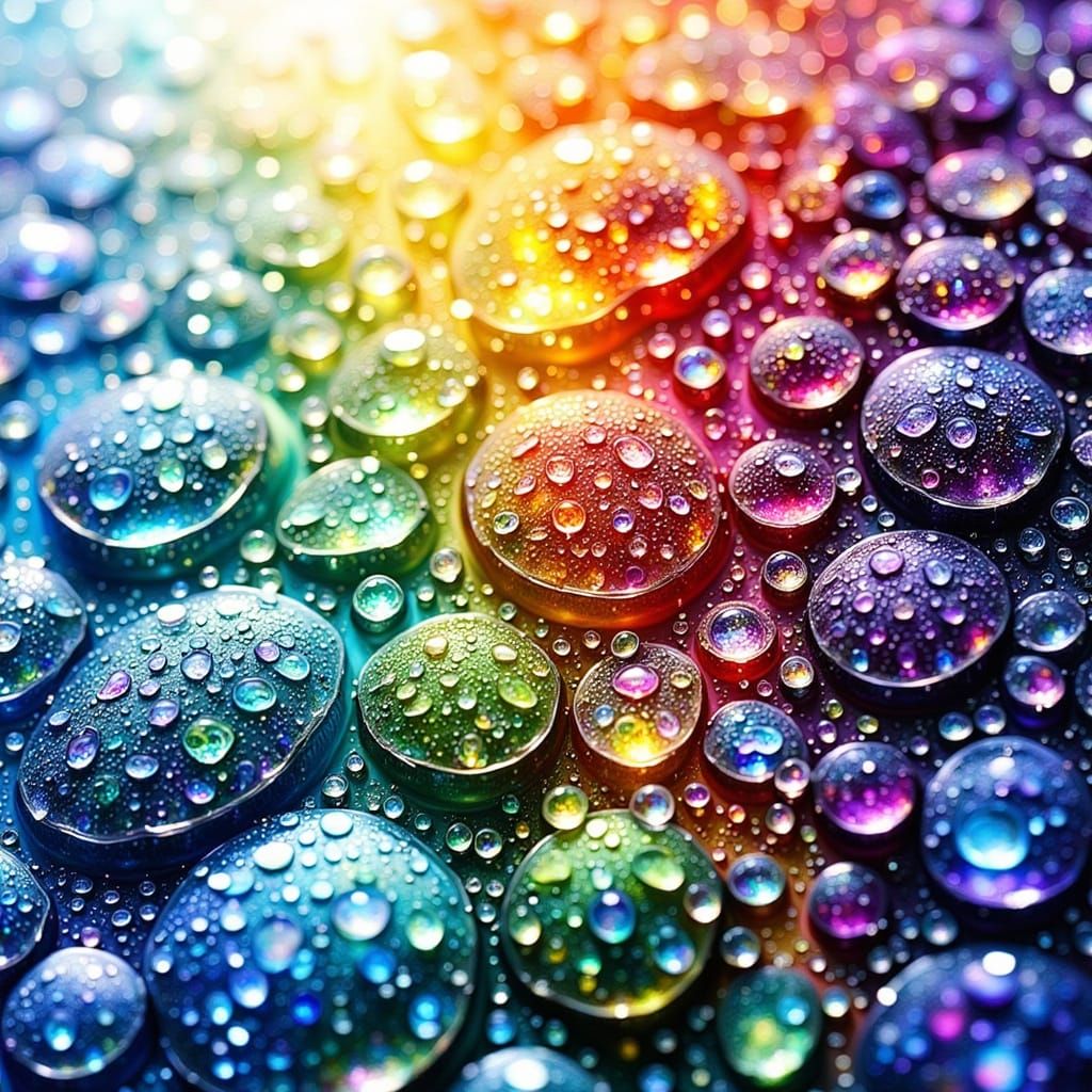 Colorful Abstract Rainbow Drops and Frozen Bubbles Painting