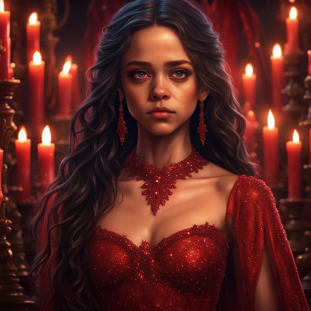 Fire Goddess Jenna Ortega in Candlelit Room