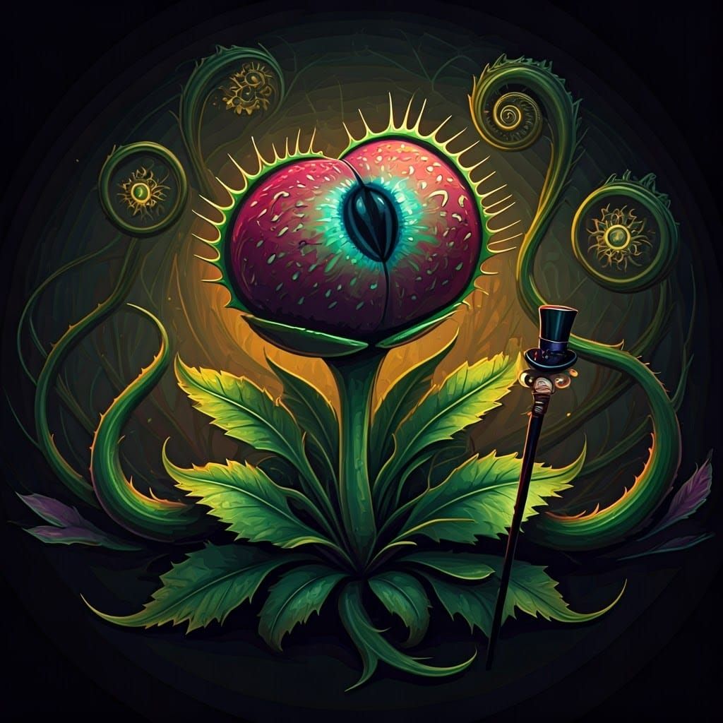 Anthropomorphic Venus Flytrap in Fractal Zentangle Style