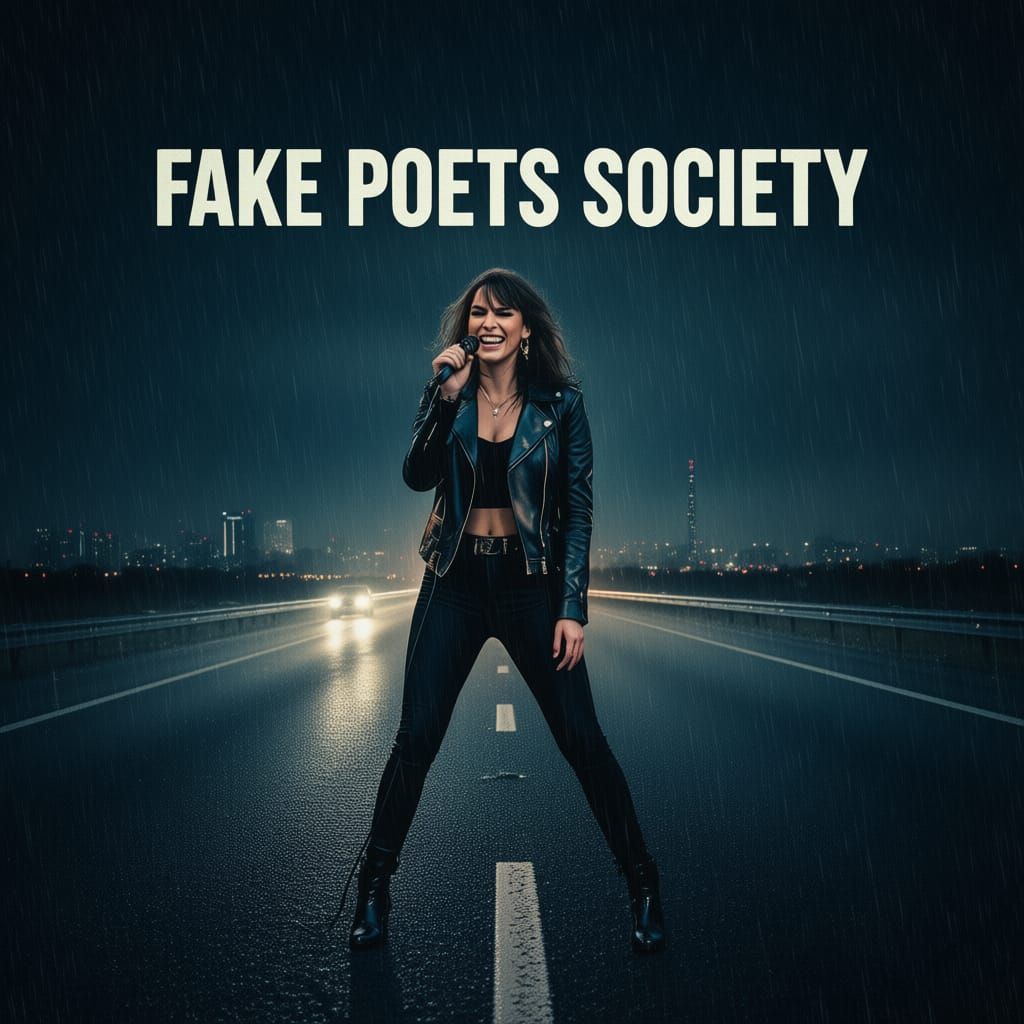 Goddess on Rainy Highway at Night