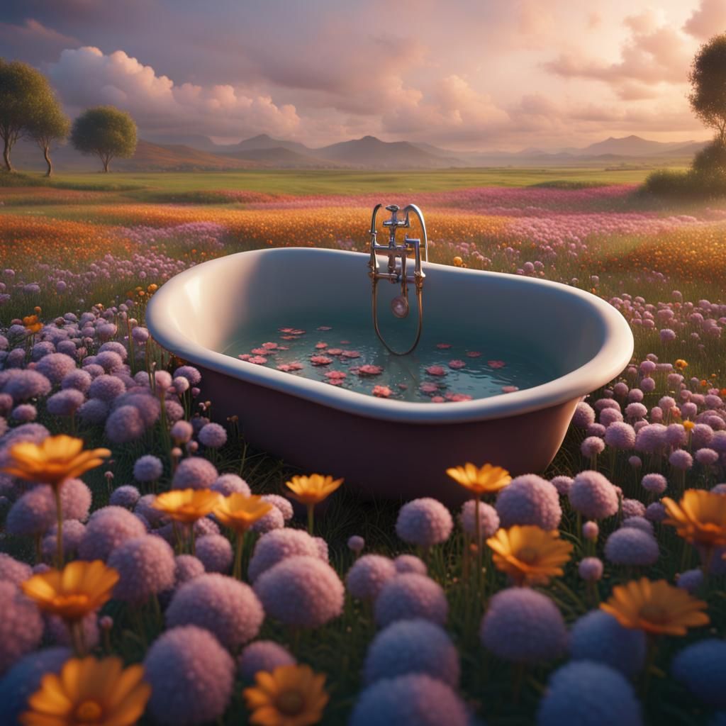 Bathtub in a Flower Field: Detailed Matte Painting