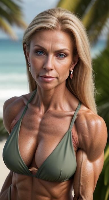 Fitness Model on Tropical Beach in Photorealistic Style