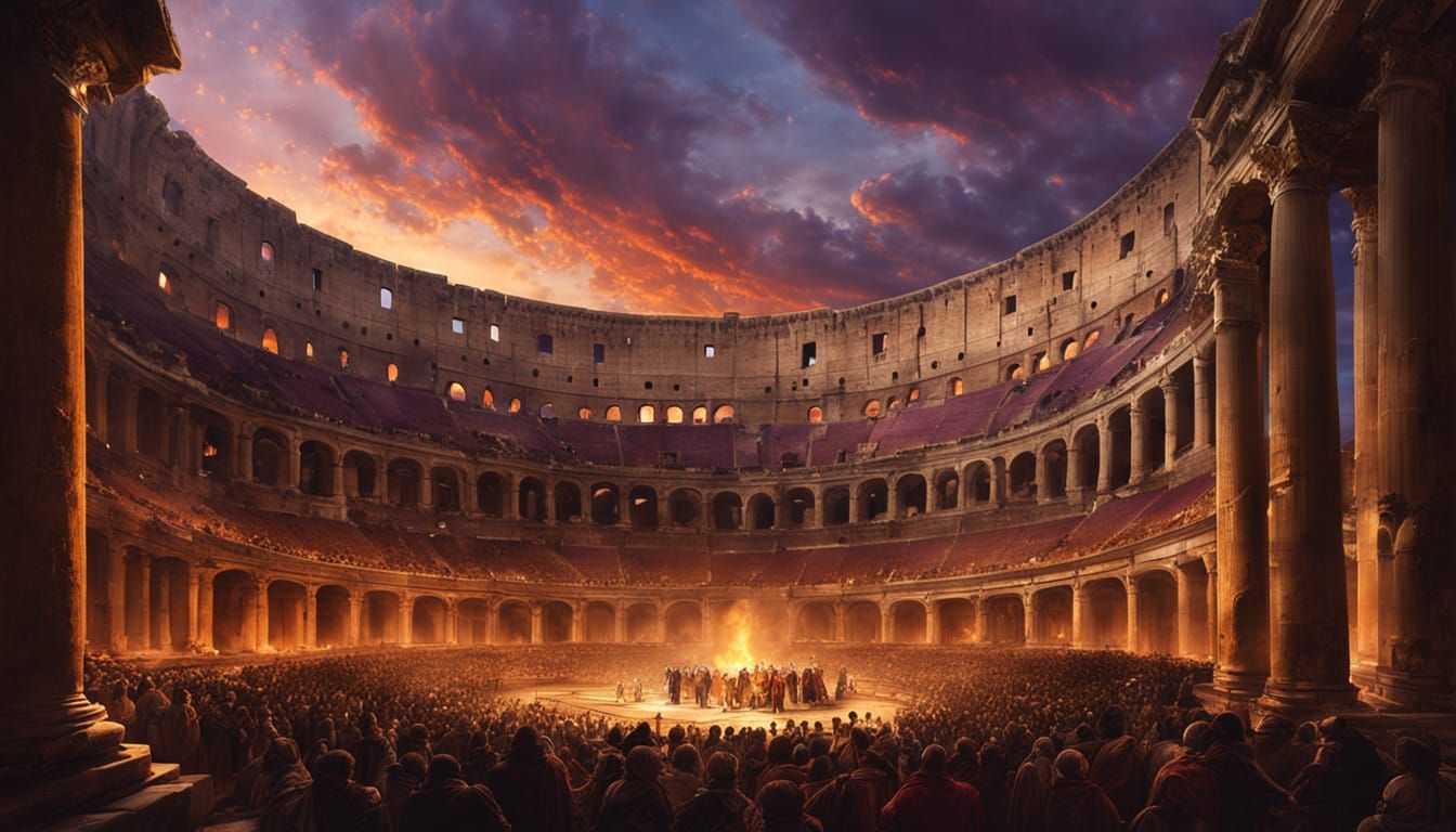 Majestic Roman Colosseum at Sunset in Dramatic Torchlight