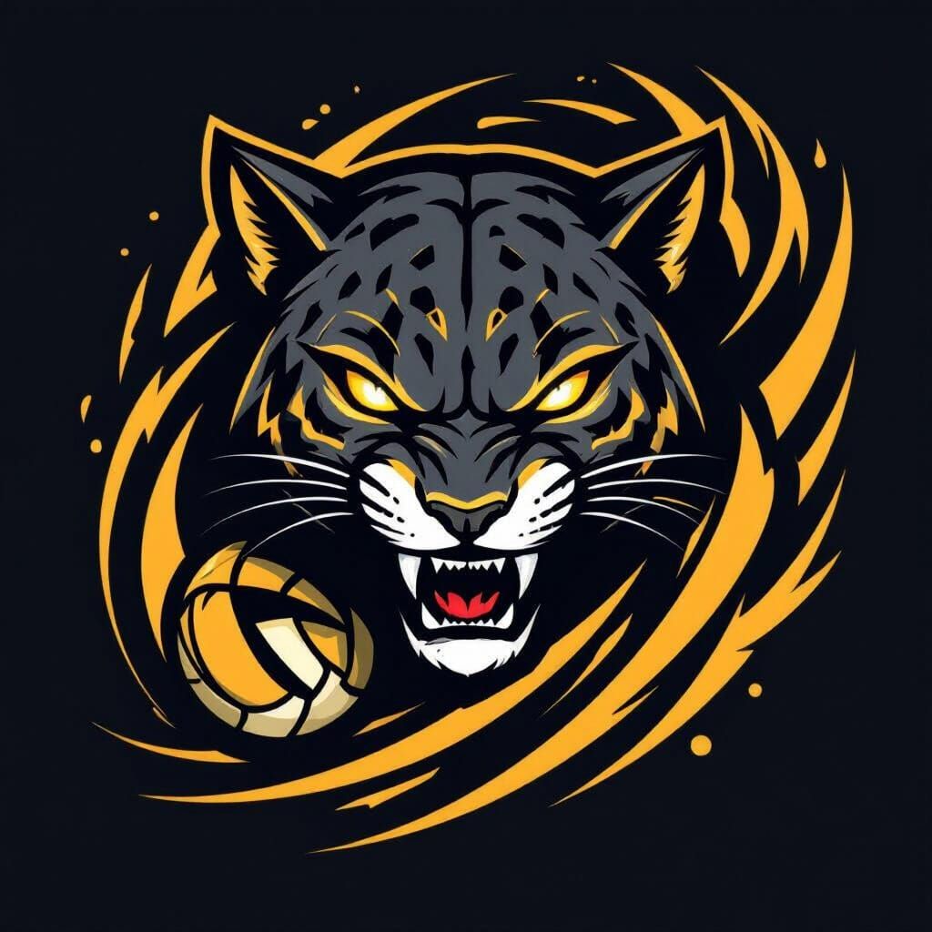 Black and Gold Jaguar Volleyball Team Logo