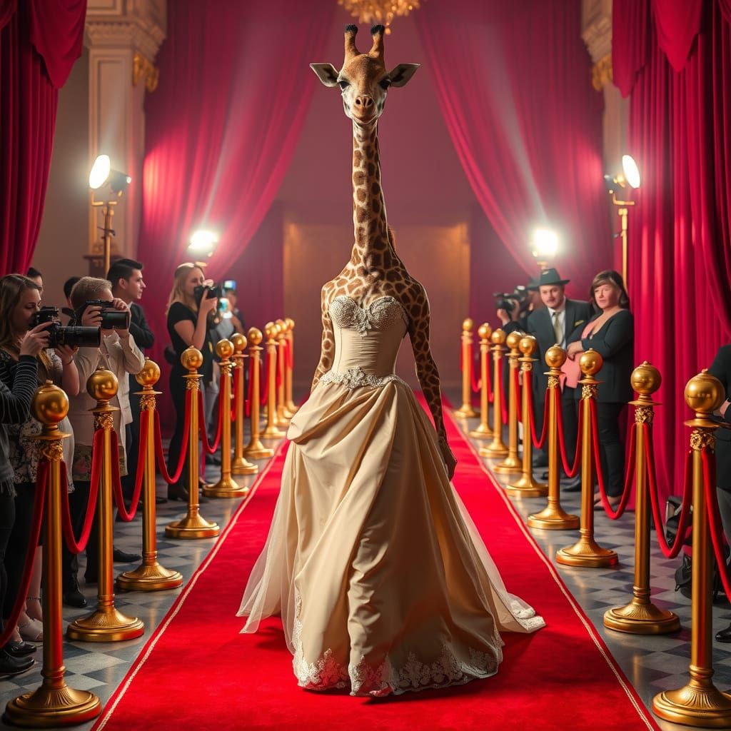 Giraffe in Elegant Ballgown Walks Red Carpet